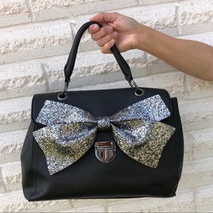 Black Sparkly Bow Handbag Like New Apt 9